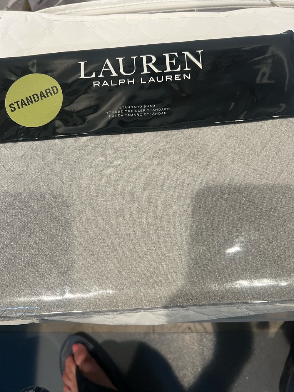 NWT Ralph Lauren Kaia Gray herringbone Quilted Standard Sham Size 20” x 26”